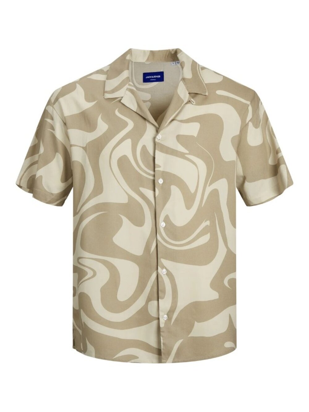 Jack & Jones Beige Abstract Print Resort Shirt Short Sleeve/7556